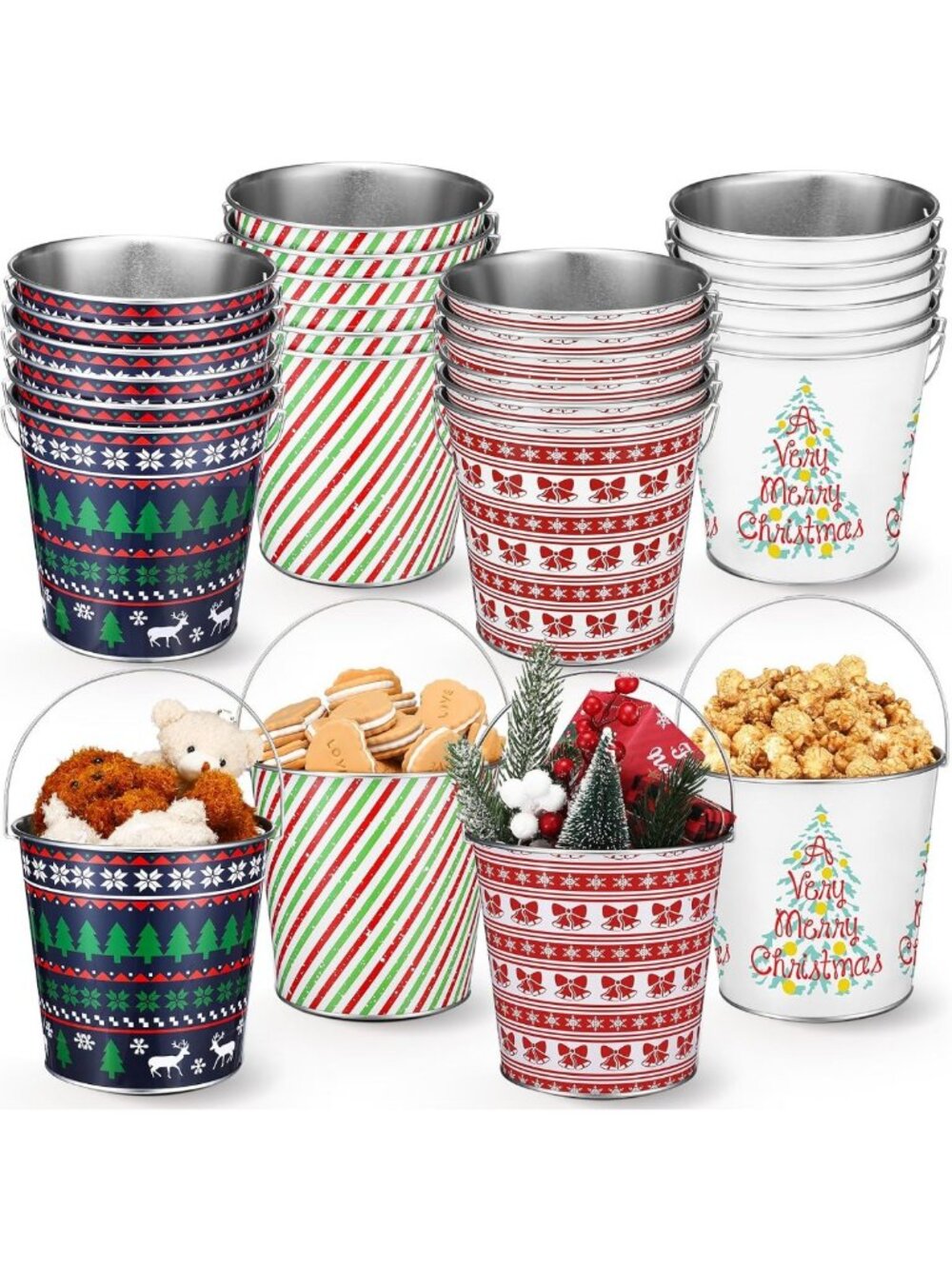24 Large Galvanized Metal Buckets for Christmas - Decorative Gift Baskets for